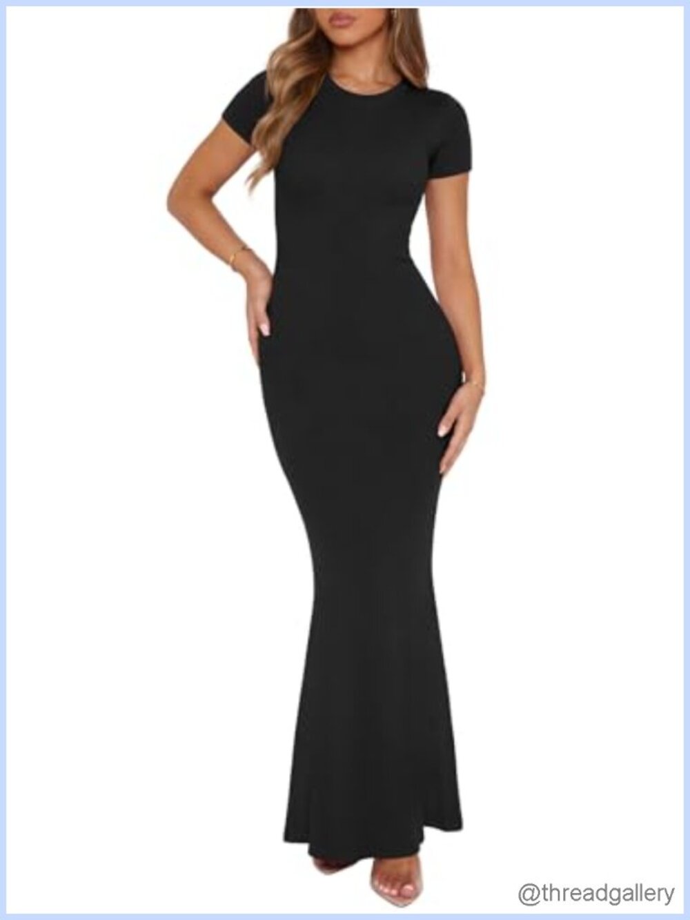 Women's Ribbed Modal Bodycon Maxi Dress Short Sleeve Crew Neck Casual